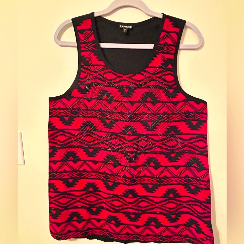 Express Red and Black Aztec Print Tank Top - Women’s Size